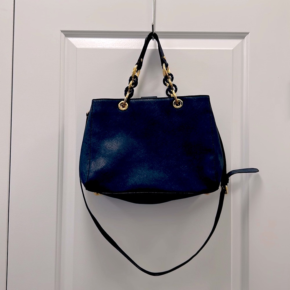 Blue Michael Kors Handbag with Gold Chain Handle - Picture 2 of 11